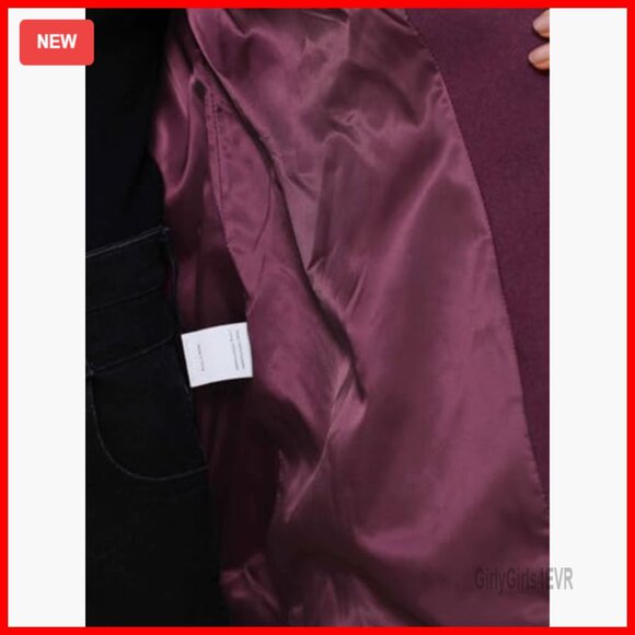 Women's Pea Coat with Belt, Lapel Collar, One Button, Polyester, Regular Fit - Picture 5 of 7